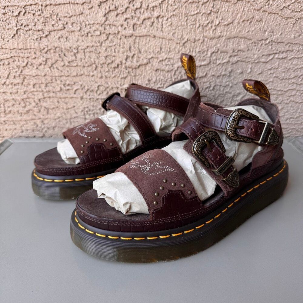 Dr. Martens Gothic Americana Gryphon Quad Sandals Womens 11 Brown Western